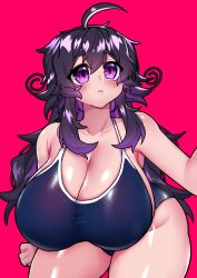 1girls 2022 ahoge breasts cleavage competition_swimsuit crawling_dreams female female_only hi_res hips huge_breasts long_hair messy_hair nyarla_(crawling_dreams) one-piece_swimsuit osiimi purple_eyes purple_hair slim_waist swimsuit thick_thighs thighs very_long_hair wide_hips