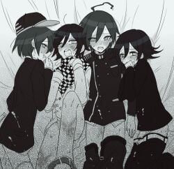 4boys clothed cum cum_on_clothes danganronpa danganronpa_v3 leftover36 looking_at_viewer male male_only multiple_boys ouma_kokichi pants_down saihara_shuuichi straight_hair