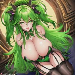 ai_generated big_breasts garter_straps green_hair stable_diffusion volumptous