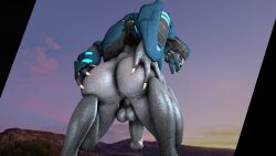 1male 3d 3d_(artwork) acura_(artist) alien anus armor ass backsack balls big_balls big_penis crouching digital_media_(artwork) gay genitals halo_(series) hi_res inviting inviting_to_sex looking_at_viewer looking_back male microsoft penis presenting presenting_anus presenting_ass presenting_hindquarters sangheili solo solo_male source_filmmaker sunset video_games xbox_game_studios