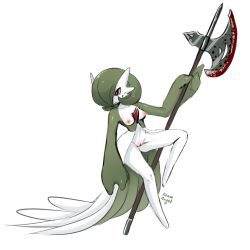 1girls adam_angel axe blood blood_on_face blood_stain boobs breasts female female_only game_freak gardevoir green_hair medium_breasts monster_girl nipples pokémon_(species) pokemon pokemon_(species) pussy short_hair simple_background solo solo_female tits vagina white_background white_skin