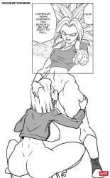 2girls age_difference android_18 big_breasts breasts closed_eyes crouching cunnilingus dialogue dragon_ball dragon_ball_out_of_pannel dragon_ball_super eating_pussy english_text female female_only fusion half_naked holding_head kefla large_ass legendary_super_saiyan looking_at_viewer milf multiple_girls muscular muscular_female open_mouth open_shirt oral oral_sex saiyan saliva saliva_drip short_hair shounen_jump small_breasts spiky_hair spread_legs super_saiyan super_saiyan_2 thick_thighs tongue tracksuit witchking00 yuri