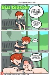 1boy bottomless casual cock_ring comic comic_page exhibitionism femboy hair_over_eyes human male manual masturbation mrbooshmaster original pale_skin public red_hair robin_(mrbooshmaster) solo solo_focus solo_male