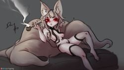 1girls animal_ears areola_slip big_breasts breasts cactigang disgaea female female_only female_pubic_hair fluffy fluffy_tail fox_tail fox_tails fur furry kemono kemonomimi monster_girl nine-tails_(disgaea) nine_tailed_fox nipple_bulge nippon_ichi_software pipe pubic_hair red_eyes revealing_clothes short_hair skimpy tails thick_thighs