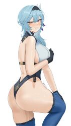 1girls ass blue_hair blush breasts eula_(genshin_impact) fat_ass female genshin_impact gloves hi_res leotard looking_at_viewer nvl pussy_juice pussy_juice_drip sweat thighhighs