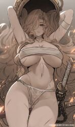 1girls 2022 abs ass_visible_through_thighs bandeau big_breasts cleavage dishwasher1910 elden_ring female female_only fromsoftware fundoshi let_me_solo_her light-skinned_female moonveil_katana reddit rivers_of_blood rule_63 solo tarnished underboob