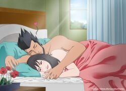 1boy 1boy1girl 1girls after_sex beard bed bed_sheet bedroom black_hair blush canon_couple cerejadoce couple curtains facial_hair flower heart indoors kurenai_yuhi lipstick long_hair lying lying_on_bed lying_on_side makeup male/female naked naruto naruto_(series) naruto_shippuden on_bed on_side pillow red_eyes sarutobi_asuma short_hair sleeping smile spoken_heart sunlight under_covers window yuuhi_kurenai