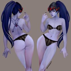 2d ass female lovelovedeary momo-deary momodeary overwatch ponytail purple_skin solo spider tagme tied_hair vizor widowmaker