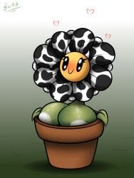 big_breasts blobslimey cow_flower cow_horns cute cute_face floating_heart flower_pot plant plant_girl smile