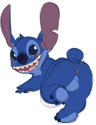 1boy alien anthro anus ass backsack balls blue_body blue_fur disney experiment_(lilo_and_stitch) fur genitals hi_res lilo_and_stitch looking_back male male_only presenting presenting_anus shortstack sketch solo stitch tbid