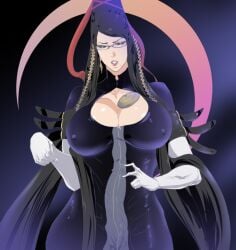 1futa bayonetta bayonetta_(character) big_breasts big_penis black_hair breasts cleavage clothed clothing erection erection_under_clothes fully_clothed futa_only futanari glasses hourglass_figure huge_breasts huge_cock human large_breasts light-skinned_futanari light_skin long_hair looking_at_viewer mole_under_mouth nipple_bulge nipples_visible_through_clothing penis pointing_at_penis skin_tight solo solo_futa standing tenchizone wide_hips