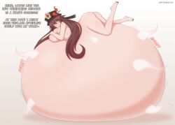 1girls belly_blob belly_expansion belly_inflation big_belly big_breasts breast_expansion dialogue expansion female female_only genshin_impact hu_tao_(genshin_impact) hyper hyper_belly hyper_breasts hyper_pregnancy inflation laying_on_stomach looking_at_viewer lying_on_belly naked nude nude_female pregnant ready_to_pop rebirth solo stygianrook tagme