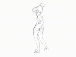 1girls adrien_(artist) animated ass big_butt black_and_white breasts clothed dancing disney fairy female female_only gif hair_bun hourglass_figure microskirt miniskirt monochrome sketch suggestive tinker_bell