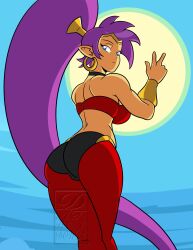 ass blue_eyes clothed clothing datwondoude female purple_hair shantae shantae_(character) sideboob smooth_skin solo tagme