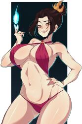 abs avatar_the_last_airbender azula biting biting_tongue curvy female female_focus female_only fire_nation firebending fit fit_female huge_breasts large_breasts looking_at_viewer o-ring o-ring_bikini royalty smug swimsuit tongue tongue_out v yoshiikirablr