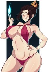 avatar_the_last_airbender azula black_hair female female_focus female_only fire fire_nation firebending hi_res huge_breasts large_breasts looking_at_viewer nickelodeon o-ring o-ring_bikini swimsuit thighs tongue tongue_out wide_hips yellow_eyes yoshiikirablr