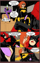 all-star_batman_and_robin barbara_gordon batgirl batman_(series) batwoman clothing comic dc_comics dimsumboy22 female joker kate_kane multiple_girls scott_jones shade shade_jones strap-on yuri