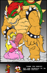 1girls 3boys blonde_hair bowser breasts clothed_female_nude_male cum cum_drip cum_on_clothes cum_trail dress elbow_gloves female forced gloves grin hair hand_on_head head_grab helpless huge_balls huge_cock imminent_oral imminent_rape interspecies long_hair male mario mario_(series) monster nintendo penis penis_on_face precum princess_peach sex_slave size_difference small_breasts sparrow super_mario_bros. text veiny veiny_penis wide_eyed you_gonna_get_raped