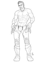 alistair_theirin bulge dragon_age dragon_age_origins flaccid male male_only manly monochrome muscles muscular muscular_male partially_clothed posing schizoid solo solo_male yaoi