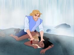 1boy 1girls dark-skinned_female dark_skin disney disney_princess female female_focus from_behind interracial john_smith male_focus native_american pocahontas pocahontas_(character) questionable_consent rooler34 sex