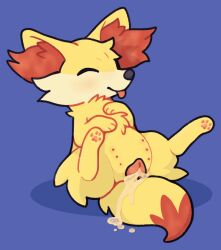 animal_genitalia animal_pussy bodily_fluids canine_pussy cum female fennekin feral feralsoren fur genital_fluids genitals nintendo pokémon_(species) pokemon pokemon_(species) pussy solo teats tongue tongue_out video_games yellow_body yellow_fur