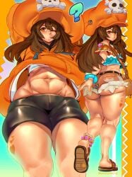 1girls ass big_ass big_butt bike_shorts brown_hair butt cashumeru female guilty_gear hat long_hair may_(guilty_gear) minishorts shiny_clothes shorts solo standing thick_thighs thighs voluptuous wide_hips