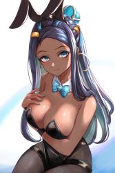 alternate_costume breasts dark-skinned_female dark_skin earrings female leonmandala looking_at_viewer nessa_(pokemon) nintendo pokemon pokemon_ss solo tagme two_tone_hair