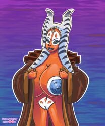 alien blue_nipples female hyper hyper_breasts pussy red_skin robe shaak_ti solo star_wars superbustycartoon