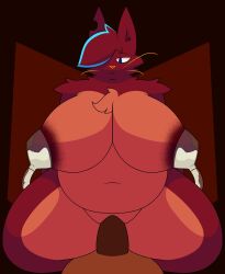 big_breasts chip_at_night feline female furry lactating lactation milking_machine overweight red_fur tagme tagme_(character)