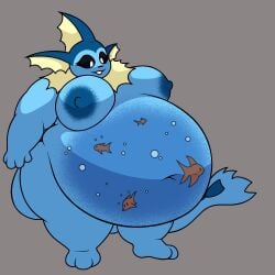 big_belly big_breasts chip_at_night eeveelution female pokémon_(species) pokemon pokemon_(species) vaporeon