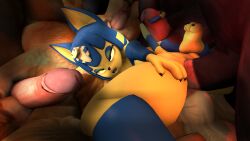 3d 3d_(artwork) 3d_model ahe_gao animal_crossing ankha ankha_(animal_crossing) ankha_(hazeker) big_ass black_nails blizzard_entertainment blue_hair cat_ears cat_tail double_penetration doubutsu_no_mori furry gangbang hazeker huge_ass huge_cock legs_up minotaur nairu_(doubutsu_no_mori) naked nintendo nude orgasm snake tail tail_grab tauren warcraft world_of_warcraft yellow_eyes