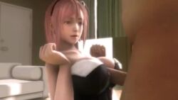 1boy 1girls 3d animated artist_request ass blowjob bunny_girl compilation dead_or_alive female honoka_(doa) leaning_against_wall long_video longer_than_30_seconds longer_than_one_minute low_res lowres male multiple_poses paizuri_lead_by_male pink_hair ripped_clothing sound tagme video