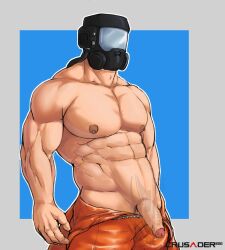 1boy balls bara bara_tits barazoku clothing crusader1080 employee_(lethal_company) gay lethal_company male male_focus male_nipples male_only manly mask masked masked_male muscular_male nipples nude penis solo solo_male yaoi