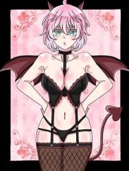 1girls big_breasts demon_girl green_eyes halloween_costume non_nude pink_hair senju_kawaragi tokyo_revengers