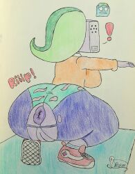 ! 1girls anus artist_name artist_signature ass backboob big_ass circutie_(spectrodraws) dat_ass exposed_anus exposed_ass exposed_pussy female green_hair huge_ass oc original_character ponytail puffy_anus ripped_pants robot robot_girl robot_humanoid self_upload shocked shocked_expression spectrodraws squatting squatting_position torn_clothing torn_pants traditional_media_(artwork) tv tv_head wardrobe_malfunction yoga_mat yoga_pants