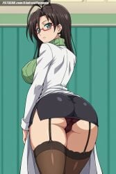 ai_generated aindroidparanoid ass ass_focus big_ass big_breasts big_butt brown_hair busty cameltoe curvy fat_ass female female_only garter_straps glasses green_eyes hasegawa_chisato huge_ass huge_breasts huge_butt indoor lab_coat large_ass large_breasts large_butt long_hair massive_breasts narrowed_eyes nipples panties school shinmai_maou_no_testament skirt slim_waist stable_diffusion straight_hair sweater teacher tight_clothing voluptuous