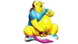 balls belly big_belly blue_shirt brown_hair comic_book_guy fat fat_man hair male male_only moobs obese obese_male overweight penis peterdamart ponytail pubes shirt solo the_simpsons yellow_balls yellow_penis yellow_skin