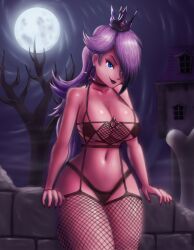 1female alternate_costume black_panties blocks breasts crown dark_purple_lips dark_sky female female_only front_view garter_belt garter_straps goth goth_girl gothic hair_over_one_eye haunted_house holding human large_breasts long_hair looking_at_viewer mario_(series) moon moonlight night nintendo outdoors pale-skinned_female princess_rosalina purple_bikini purple_hair saf-404 saf404 saf_404 safartwoks safartworks solo standing star_(symbol) super_mario_galaxy thick_thighs video_game_character voluptuous_female