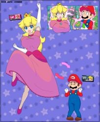 1boy1girl big_breasts body_swap clothed female kyoarts mario mario_(series) mario_party nintendo princess_peach