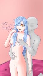 athy_(vtuber) belly_button blue_hair cum_in_pussy from_behind heart-shaped_pupils im_tim squeezing_breast virtual_youtuber vtuber