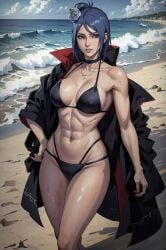 1girls abs ai_generated akatsuki_(naruto) akatsuki_cloak big_breasts bikini breasts female female_only konan large_breasts light_skin muscles muscular muscular_arms muscular_female naruto naruto_(series) naruto_shippuden purple_hair solo solo_female thick_thighs vitoryt