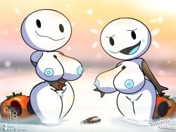 :3 big_ass big_breasts big_butt blue_nipples cos-18only cute minecraft nipples pumpkin_head shiny_nipples snow_golem snowman snowwoman