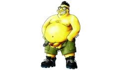 balls belly big_belly black_hair clothed ear_piercing fat fat_man glasses graphic_novel_kid hair male male_only obese obese_male overweight penis peterdamart solo teeth the_simpsons yellow_balls yellow_penis yellow_skin