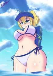 artoria_pendragon ass astralx bikini blonde_hair blue_eyes breasts fate/grand_order fate_(series) mysterious_heroine_xx_(foreigner) swimsuit thighs