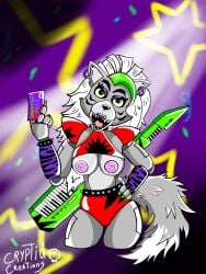 animatronic anthro canid canine canis female feral five_nights_at_freddy's five_nights_at_freddy's:_security_breach guitar machine mammal musical_instrument plucked_string_instrument robot roxanne_wolf_(fnaf) scottgames solo steel_wool_studios string_instrument wolf