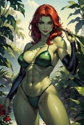 1girls abs ai_generated batman_(series) big_breasts bikini breasts dc dc_comics female female_only green_skin large_breasts muscles muscular muscular_arms muscular_female poison_ivy red_hair solo solo_female thick_thighs vitoryt