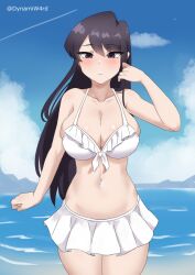 1girls 2022 alternate_version_available beach big_breasts blush bra breasts clothing dynamiward female female_only komi-san_wa_komyushou_desu komi_shouko large_breasts light-skinned_female light_skin miniskirt navel partially_clothed skirt solo solo_female