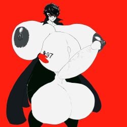 1boy absolute-dima akira_kurusu balls belly big_belly big_breasts big_penis black_hair breasts busty busty_boy erection hand_on_stomach holding_belly huge_belly huge_breasts huge_penis joker_(persona) male_with_breasts nipples penis persona persona_5 pregnant pregnant_male ren_amamiya short_hair tagme thick_thighs