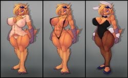 2010s 2015 2d 2d_(artwork) abs anthro anthro_only anthrofied areola areolae athletic athletic_female beak big_breasts big_thighs blaziken blonde_hair blue_eyes breasts bunny_ears fate_valentine fur furry furry_female furry_only generation_3_pokemon gloves goggles goggles_on_head hi_res highres hips large_breasts leotard muscular muscular_anthro muscular_female muscular_thighs nintendo panties playboy_bunny pokemon pokemon_(species) red_body red_feathers red_tail reola_slip sling sling_bikini tail thick_thighs thighs toned_female white_panties white_shirt wide_hips wyntersun