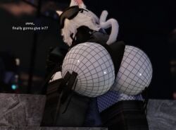 ass ass_focus big_ass bottom_heavy cat_ears cat_tail combat_gear fishnets goggles large_ass mermio panties roblox tactical_gear white_hair